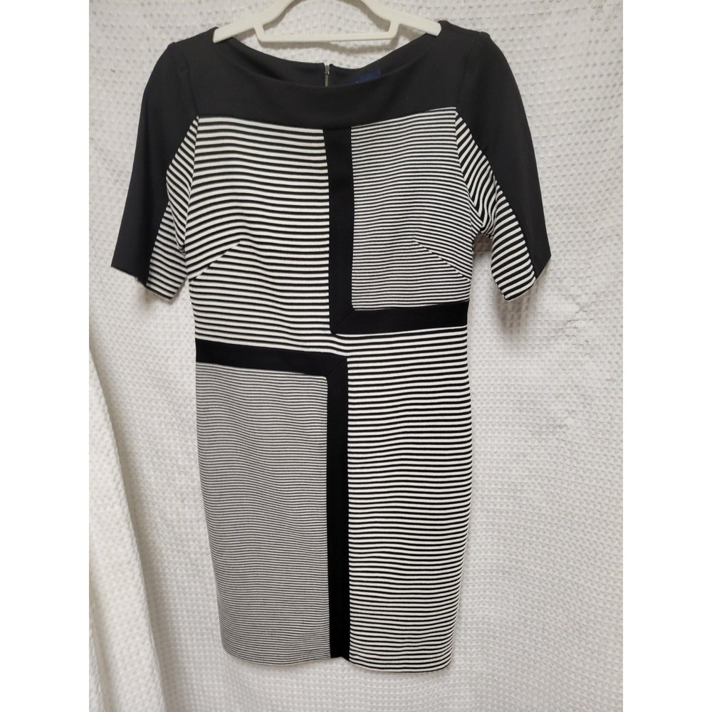 Taylor Womens Blk +White Striped S Sleeve Knit Dress Sz 4pre-owned